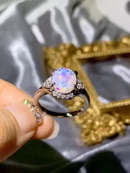 KJJEAXCMY fine smykker 925 sterling sølv indlagt naturlige opal nye Kvindelige smuk ring Støtte Påvisning