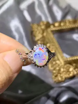 KJJEAXCMY fine smykker 925 sterling sølv indlagt naturlige opal nye Kvindelige smuk ring Støtte Påvisning