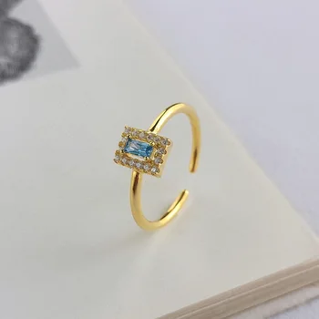 INZATT Ægte 925 Sterling Sølv Zircon Resizable Ring For Kvinder, Søde Blå Krystal Fine Smykker Minimalistisk Tilbehør 2019 Gave