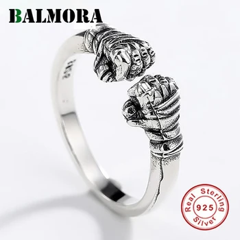 BALMORA Ægte 925 Sterling Sølv Knytnæve Retro Åbne Finger Ring til Mænd, Kvinder, Par Særlige Gave Punk Cool Fashion Smykker Anillos