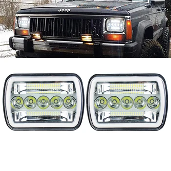 LED 7x6 Forlygter 5x7 LED Forlygte med blinklys KØRELYS Hvid Glorie Sealed Beam Forlygte til Jeep Wrangler YJ Cherokee XJ H6054