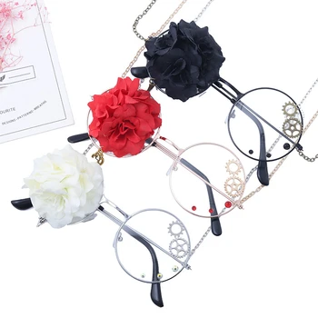 Farverige Rose Klare Optiske Briller Aluminium Stel Gear Vedhæng Kvinder Luksus Runde Gotiske Damer Oculos Briller Gafas Briller