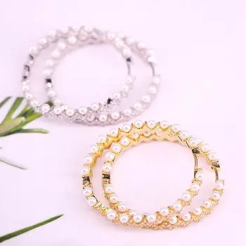 3Pairs, Nye Mode, Guld /Sølv Farve kvinder smykker hvid perle bead cz zircon cirkel hoop øreringe Charme