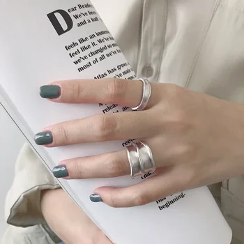 Koreanske version af S925 sterling sølv ring INS kolde vind enkel bred pensel kvindelige ring personlig sølv ring