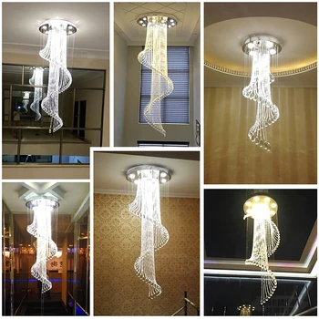 Moderne Spiral Crystal Trappe Til Loftet Lysekrone Loft Teater Kreative Villa Hall Lange Hængende Lampe