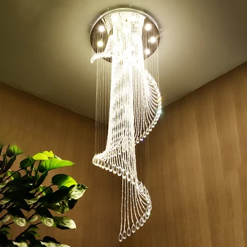 Moderne Spiral Crystal Trappe Til Loftet Lysekrone Loft Teater Kreative Villa Hall Lange Hængende Lampe