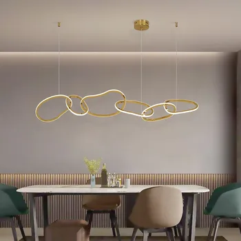 Postmoderne Minimalistisk LED Lysekrone Spisestue, Kontor Rustfrit Stål Pendel Restaurant, Bar Kreative Ringe Hængende Lys