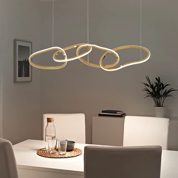 Postmoderne Minimalistisk LED Lysekrone Spisestue, Kontor Rustfrit Stål Pendel Restaurant, Bar Kreative Ringe Hængende Lys