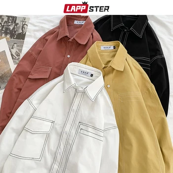 LAPPSTER Herre Solid Harajuku-Shirts med Lange Ærmer 2020 Herre Harajuku Lommer Shirts Knappen Op Mandlige Harajuku Farverige Hvid Skjorte