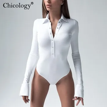 Chicology Lange Ærmer Efterår Og Vinter Bodysuit-Knappen Sexet Bodycon Et Stykke Kvinder 2020 Solidt Tøj, Fødselsdag, Klub Tøj