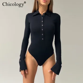 Chicology Lange Ærmer Efterår Og Vinter Bodysuit-Knappen Sexet Bodycon Et Stykke Kvinder 2020 Solidt Tøj, Fødselsdag, Klub Tøj