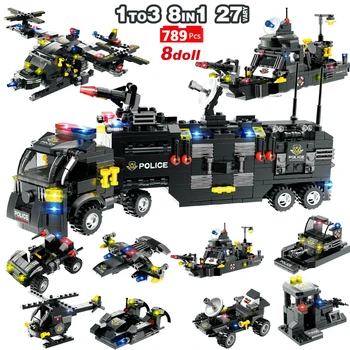 1122pcs 8IN1 SWAT City Politi Lastbil Bil byggesten Kompatibel med politistationen Mursten Legetøj til Drenge