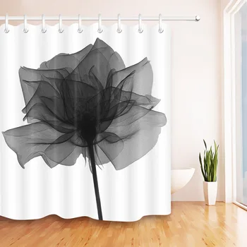 LB Abstract X-ray Blossom Black Transparent Flower White Shower Curtain Nature Waterproof Bathroom Fabric For Art Bathtub Decor