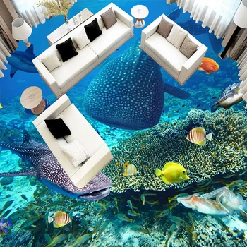 Brugerdefinerede Foto Haj Fisk, Tang Coral 3D-Gulvtæppe Vægmalerier Tapet Stue, Badeværelse PVC Vandtæt selvklæbende Mærkat-Gulvtæppe