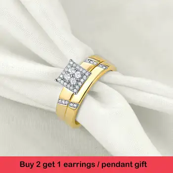 Newshe 2 Stk Gule Guld Farve vielsesringe For Kvinder 925 Sterling Sølv Klassiske Smykker AAA CZ Engagement Ring Brude-Sæt