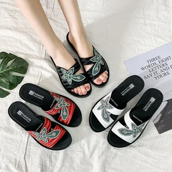 TIMETANG Sommeren Kvinder Sandaler, Tøfler Casual Sko Mode Blomst skridhæmmende Slidessoft Bunden Varmt Tøj Kile Sandaler