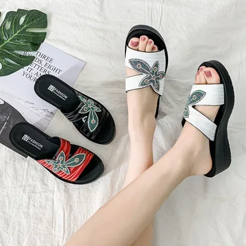 TIMETANG Sommeren Kvinder Sandaler, Tøfler Casual Sko Mode Blomst skridhæmmende Slidessoft Bunden Varmt Tøj Kile Sandaler