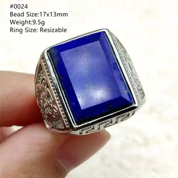 Naturlig Royal Blå Lapis Lazuli Ring 14x10mm 925 Sterling Sølv For Kvinde Trendy Part Gave Rektangel Crystal Justerbar Ring