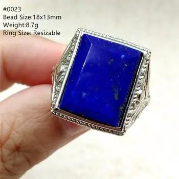 Naturlig Royal Blå Lapis Lazuli Ring 14x10mm 925 Sterling Sølv For Kvinde Trendy Part Gave Rektangel Crystal Justerbar Ring