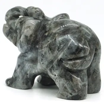 Elefant Figurer Håndværk Skåret Larvikite Labradorit Mini Dyr Statue Indretning Chakra Healing 2 Tommer