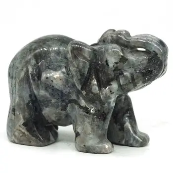 Elefant Figurer Håndværk Skåret Larvikite Labradorit Mini Dyr Statue Indretning Chakra Healing 2 Tommer