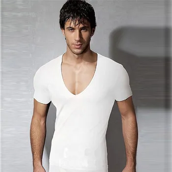 Sommer Fashion Elasticitet Sexede Mænd Deep V Hals T Shirt Tee Silm Shirts Trænings-Og Cool Top Tøj Undertrøje