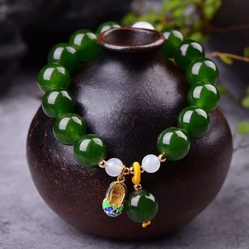 Dropshipping Grønne Kalcedon Krystal Armbånd 12mm perler Med Cloisonne Sko Vedhæng Armbånd Heldig for Kvinder Smykker