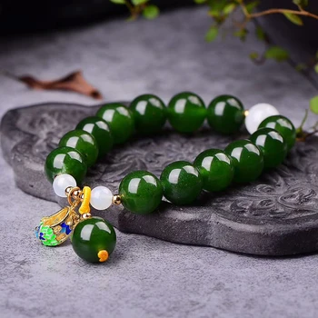 Dropshipping Grønne Kalcedon Krystal Armbånd 12mm perler Med Cloisonne Sko Vedhæng Armbånd Heldig for Kvinder Smykker