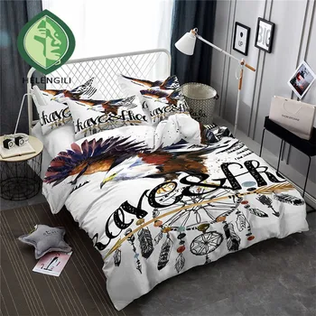 HELENGILI 3D-Sengetøj Sæt Eagle Print Duvet Cover Sæt Naturtro Sengetøj Sæt sengelinned med Pudebetræk boligtekstiler #Y-07