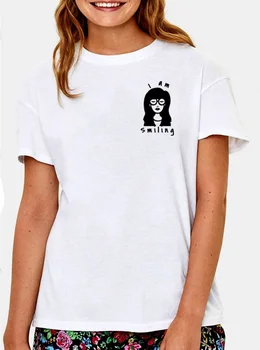 Jeg Er Smilende Trykt t-Shirt Femme Sommeren Korte Ærmer O-neck T-Shirts til Kvinder Bomuld Løs Sort Hvid Tshirt Kvinder