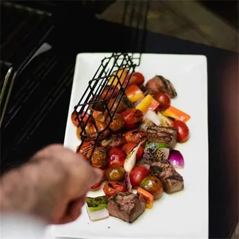 Nem Kebab Grill Kurve Folde BBQ Grill med Trådnet af Rustfrit Stål Shish Kebab Non-Stick Kabob Kurve Udendørs Grill Tilbehør