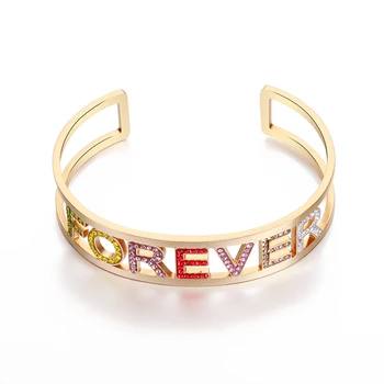 Rose Guld for EVIGT Brev Cuff armbånd Armbånd Rustfrit Stål Hule Farverige Krystal Armbånd Til Kvinder 2019 Nye Smykker Gaver