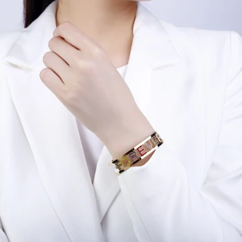 Rose Guld for EVIGT Brev Cuff armbånd Armbånd Rustfrit Stål Hule Farverige Krystal Armbånd Til Kvinder 2019 Nye Smykker Gaver