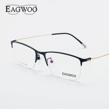 Eagwoo Titanium Briller Halvdelen Rim Optisk Ramme Recept Forestilling Wire Templet Briller Mænd Nørd Slanke Lys Briller 5205