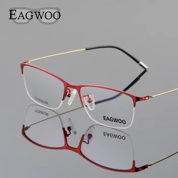 Eagwoo Titanium Briller Halvdelen Rim Optisk Ramme Recept Forestilling Wire Templet Briller Mænd Nørd Slanke Lys Briller 5205