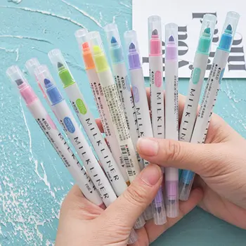 12pcs/set Highlighter Penne Papirvarer Mild Liner Dobbelt Ledes Fluorescerende Pen 12 Farver Markører Pen Søde Mildliner For Studerende