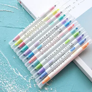12pcs/set Highlighter Penne Papirvarer Mild Liner Dobbelt Ledes Fluorescerende Pen 12 Farver Markører Pen Søde Mildliner For Studerende
