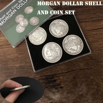 Morgan Dollar Shell og Mønt Sæt (5 Mønter + 1 Hoved Shell + 1 Hale Shell) Magic Tricks Fase Mønt Magia Illusioner Gimmick Rekvisitter