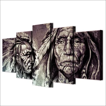 HD Trykte 5 Stykke Lærred Kunst Indianere kriger-Portræt Maleri til stuen Home Decor Gratis Fragt NY-6802A