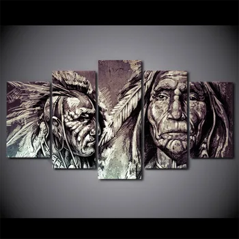 HD Trykte 5 Stykke Lærred Kunst Indianere kriger-Portræt Maleri til stuen Home Decor Gratis Fragt NY-6802A