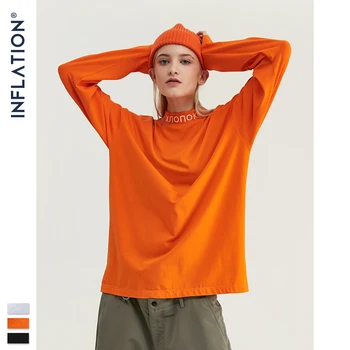 INFLATIONEN langærmet T-shirt Streetwear Stå Krave Retro T-shirt Pullover Mænd Kvinder i Hip Hop Orange Emboridery Tshirt 8702W