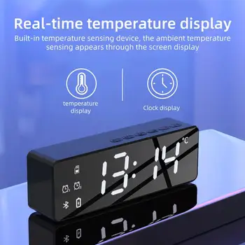 B119 Smart Trådløs Bluetooth Højttaler Bedside Alarm Clock Stereo Subwoofer med temperaturovervågning Dæmpbar Skærm