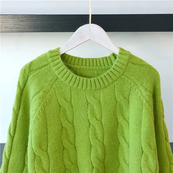 Harajuku Kvinders Trække Trøjer 2020 Efteråret Nye Grønne Jumpere Slik ColorKnitting Roupas femininas Kort Sweater, Pullover Twisted