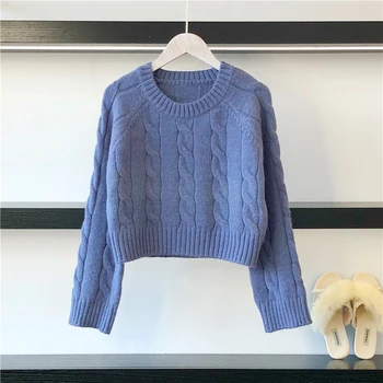 Harajuku Kvinders Trække Trøjer 2020 Efteråret Nye Grønne Jumpere Slik ColorKnitting Roupas femininas Kort Sweater, Pullover Twisted