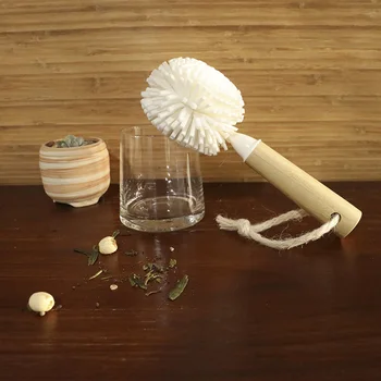 Bambus Håndtag Brede Mund Cup Børste EVA Skum rensebørste Husstand Vin Glas Kop Børste Køkken Rengøring Værktøj