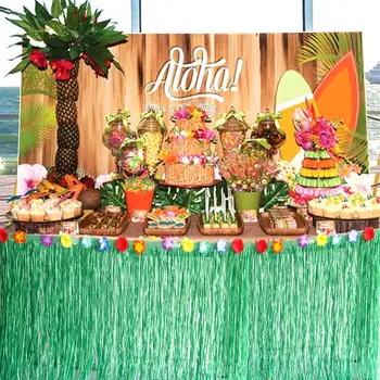 1pc Frynser Tabel Nederdel Hawaii Party Dekorationer Tabel Nederdel med Blomster Wrap Sommeren Tropiske Baby Shower Fest Tabel Forsyninger