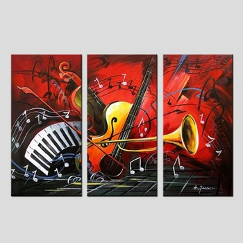 Moderne Hånd-malet Abstrakt Billeder Skøre Musical Instrument Modulopbygget Væg malerier på Lærred til boligindretning 3 Panel Kunst