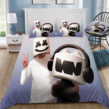 3D-American DJ Marshmello Mønstret Dynebetræk Pudebetræk, Sengetøj Sæt Single Double Twin Fuld Queen, King Size til Soveværelse Indretning