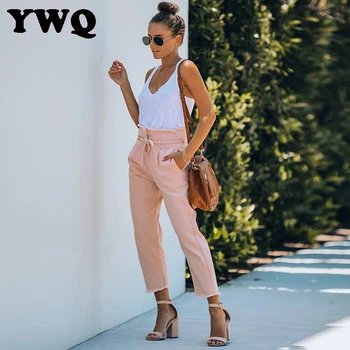 Høj Talje Jeans Kvinder Pink Lige Bukser Stablet Denim Bukser Med Slips, Bælte Mode Nye Officielle Kvindelige Fuld Længde Bukser