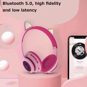 Nye Kat Øre Trådløse Bluetooth-Headset Med Mikrofon LED-Belysning Gaming Headset Søde Stil Headset Til Børn